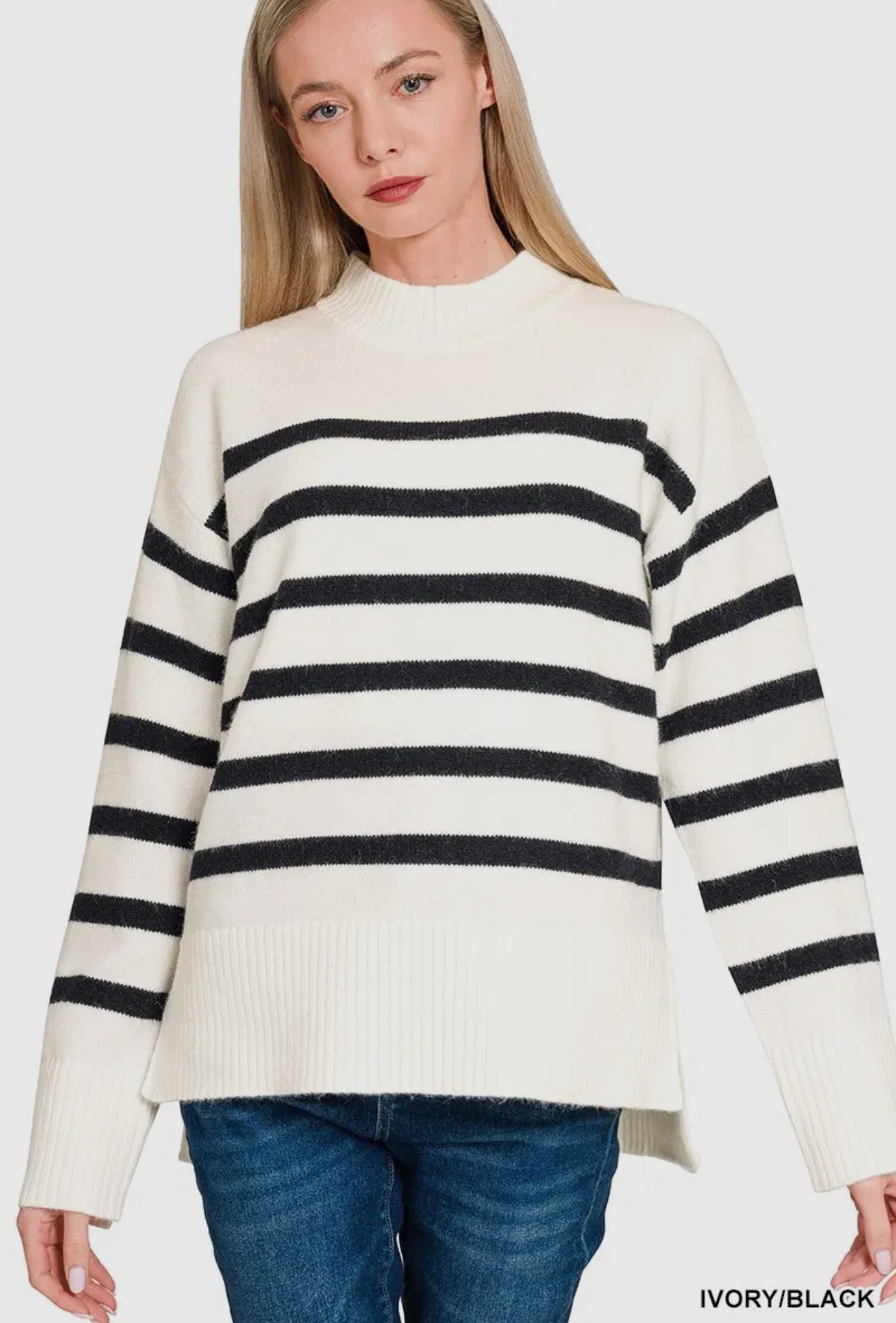 Mock Neck Stripe Sweater
