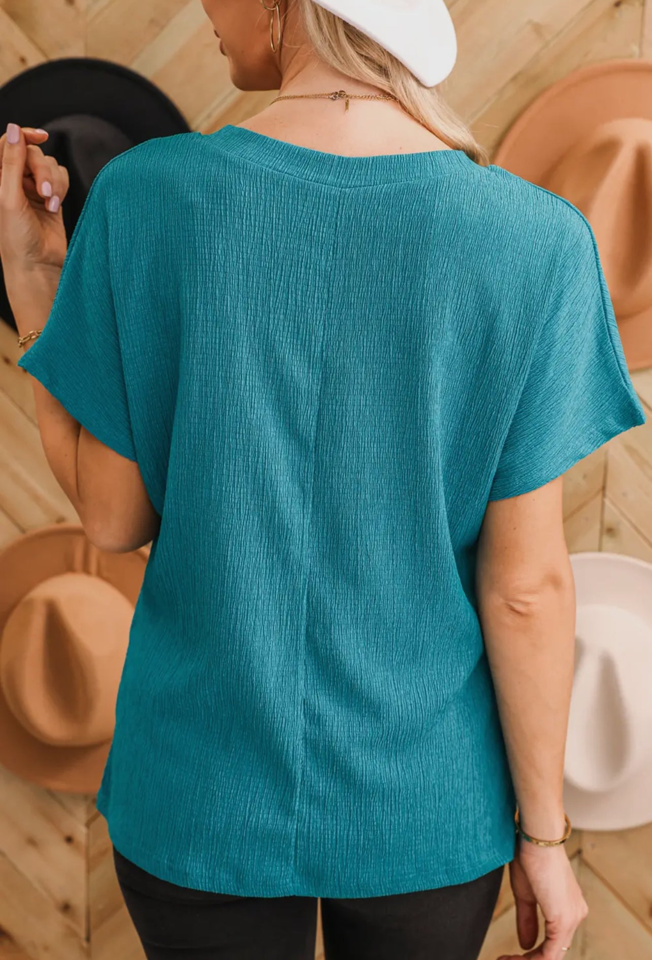 Crinkle V Neck Top