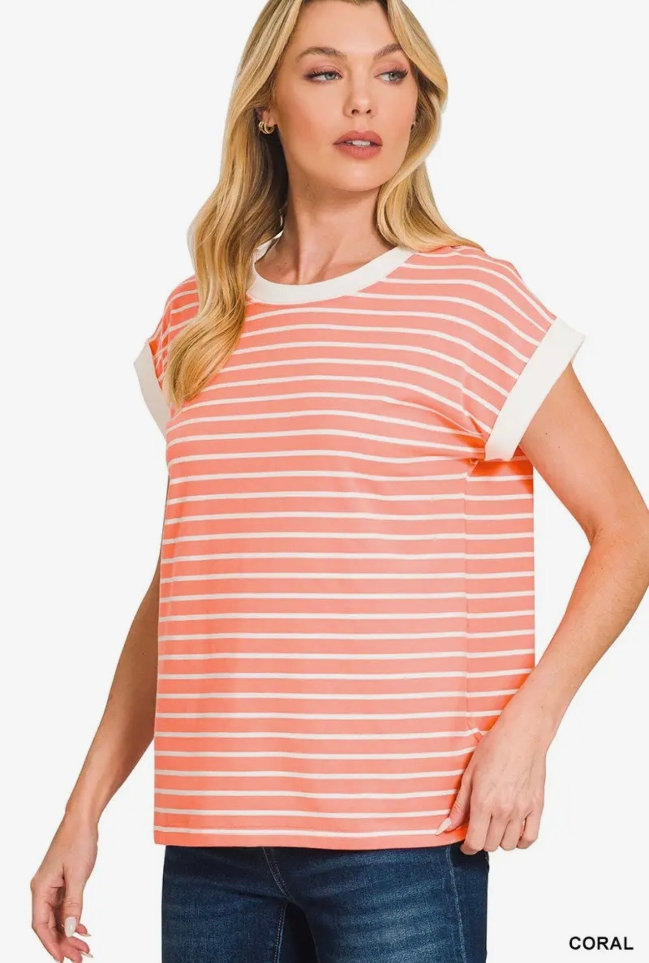 Coral Stripe Top