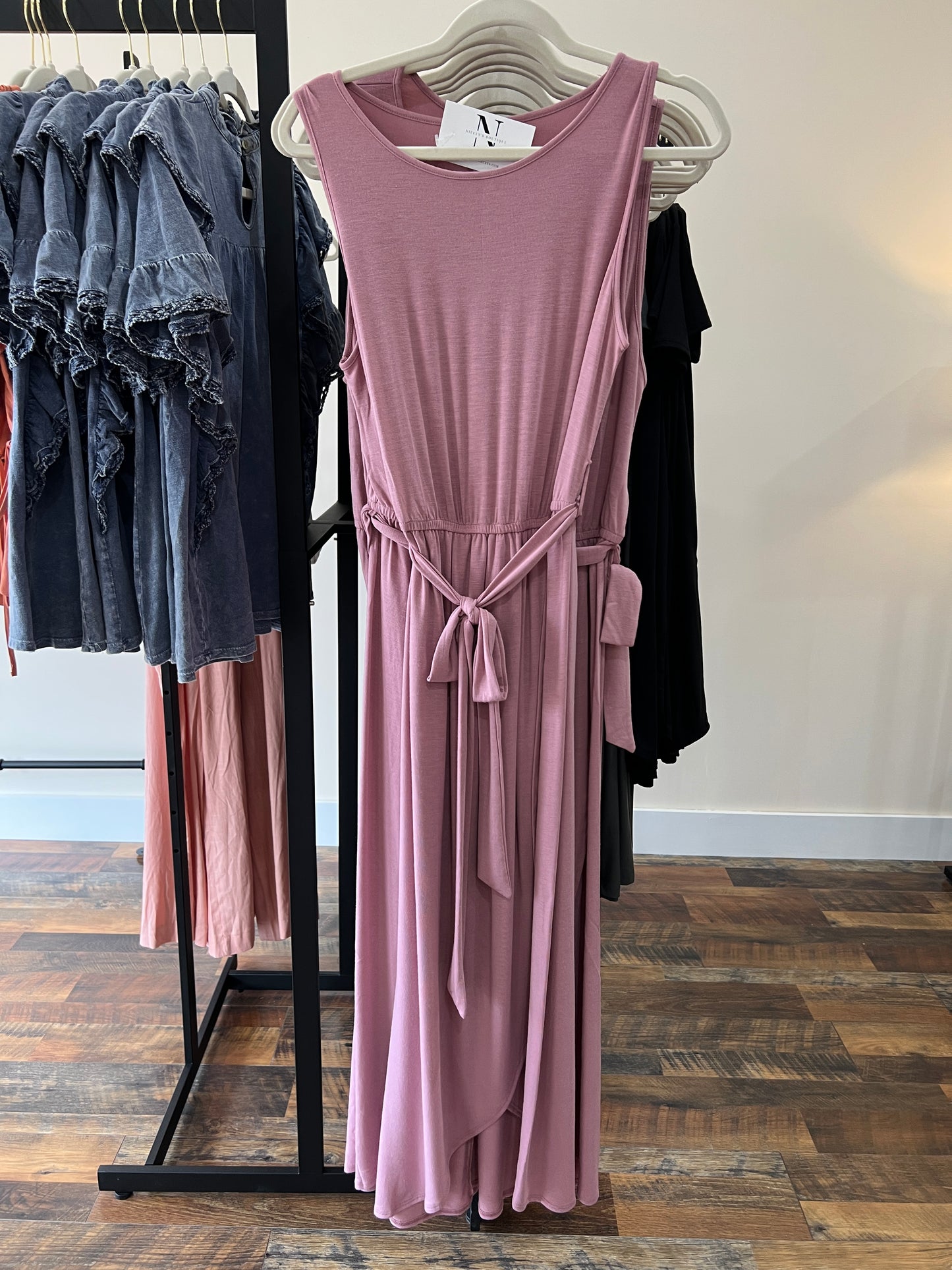 Just Me Sleeveless Wrap Tie Dress