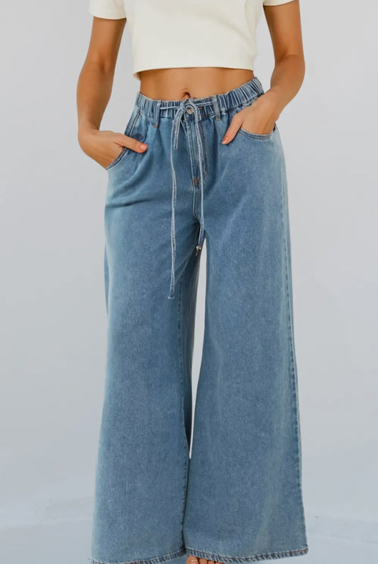 Drawstring Wide Leg Denim