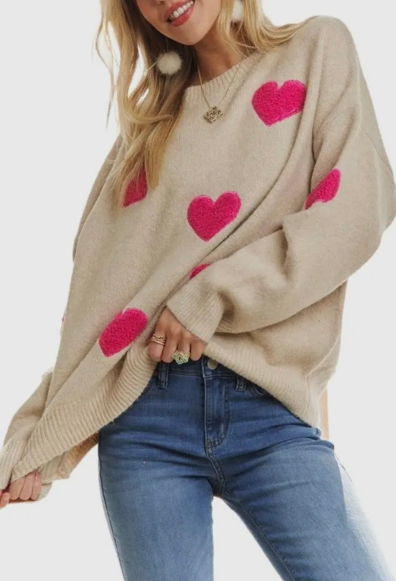 Chenille Puff Heart Sweater