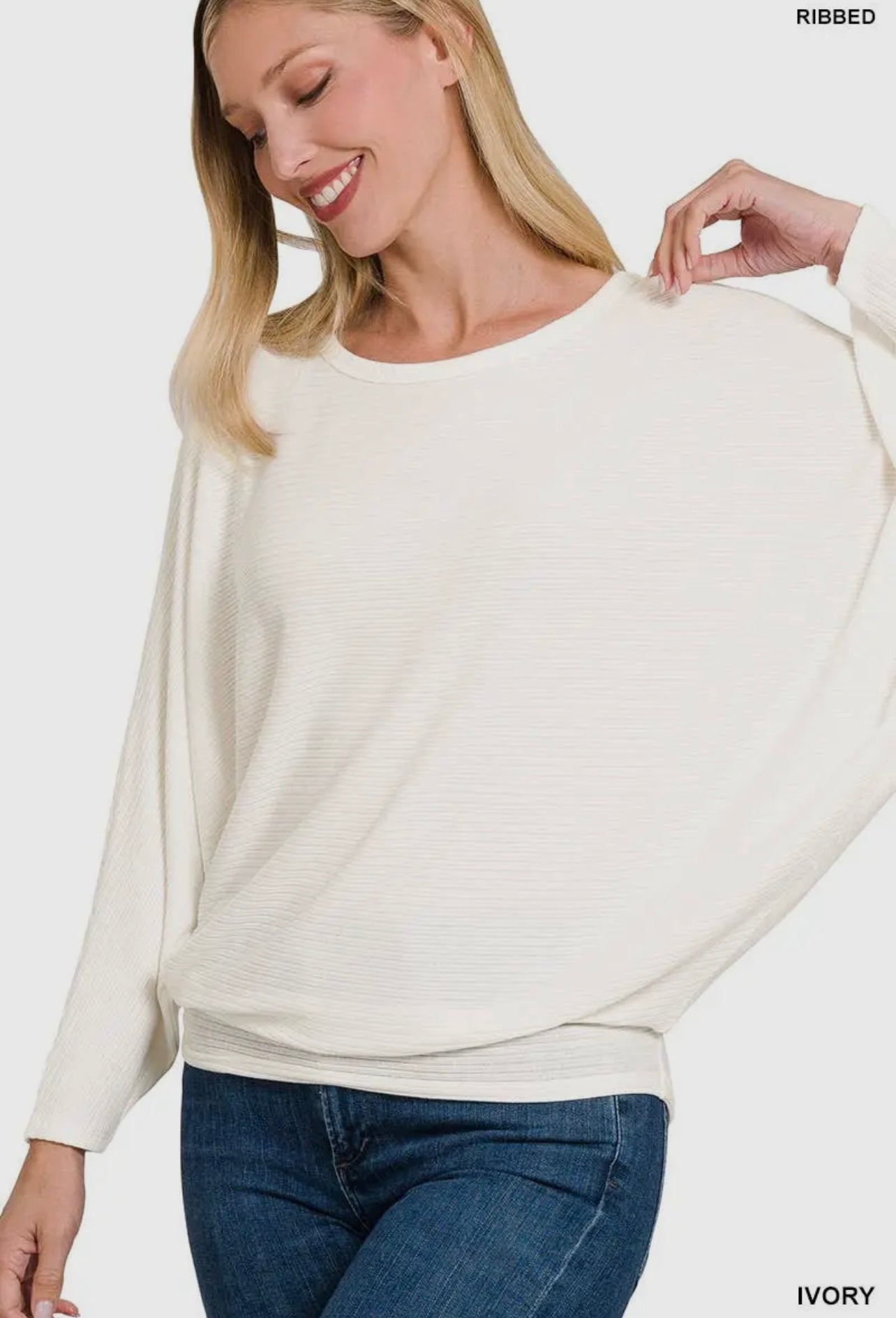 Ribbed Batwing Top