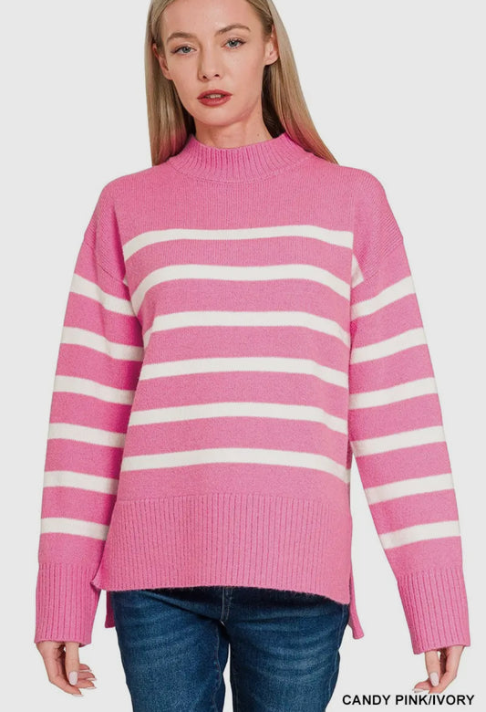 Mock Neck Stripe Sweater