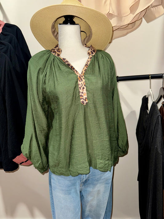 Leopard Trim Top