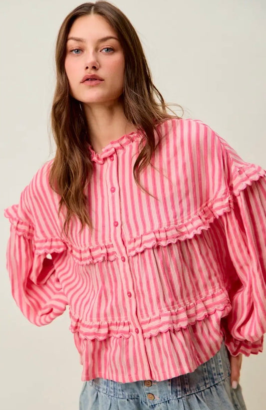Stripe & Ruffle Top