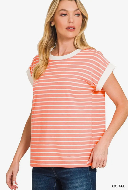 Coral Stripe Top