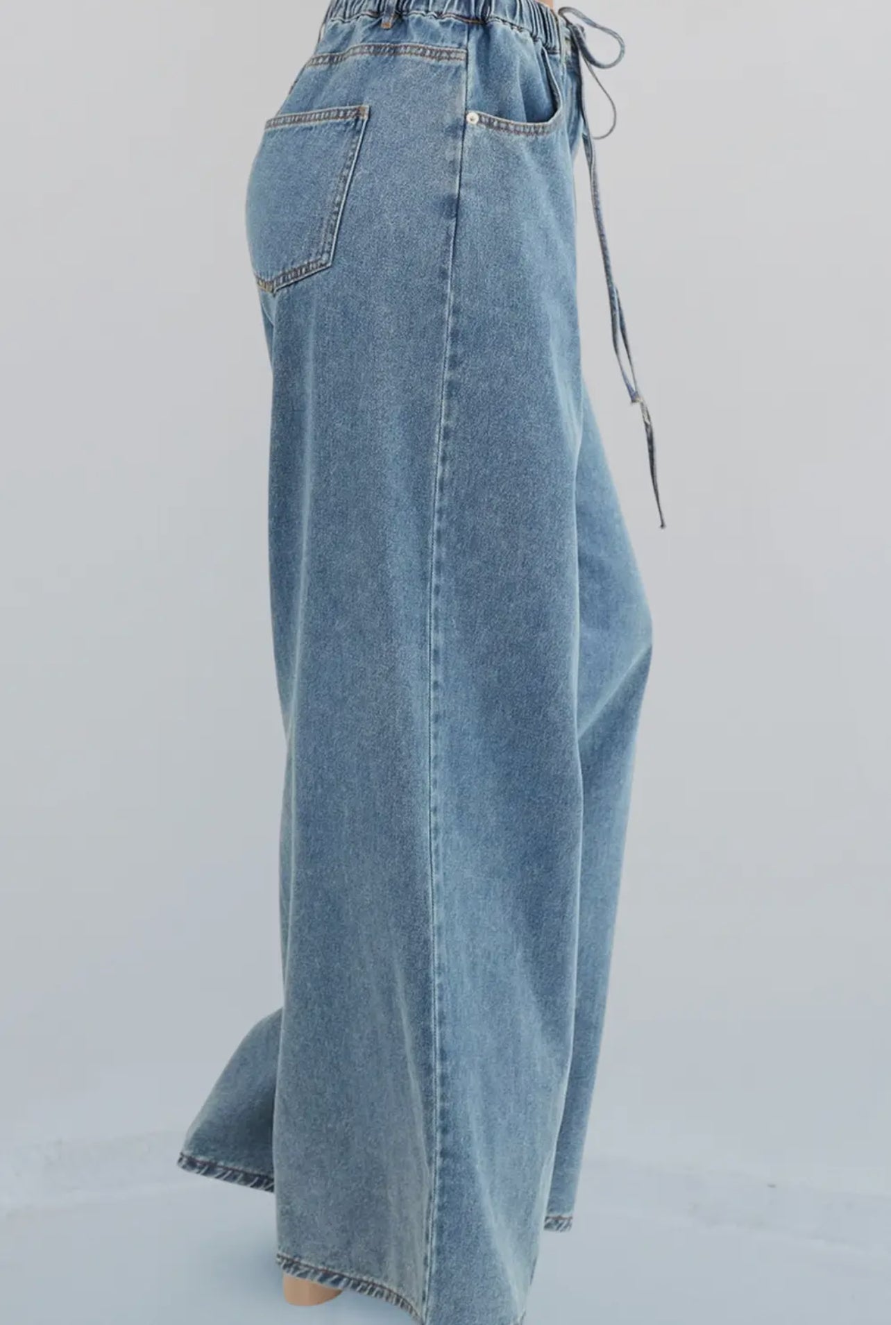 Drawstring Wide Leg Denim