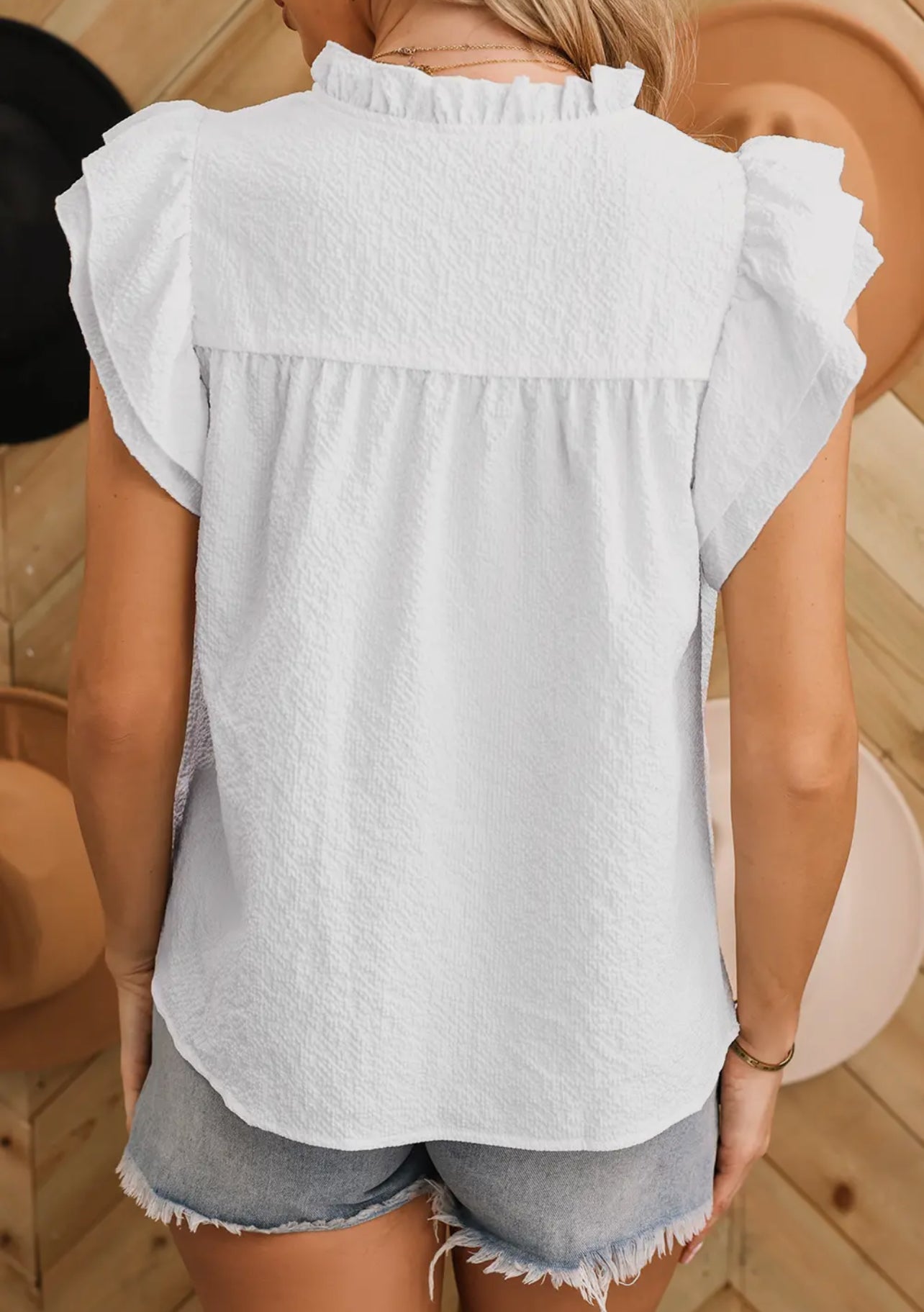 White Flutter Top