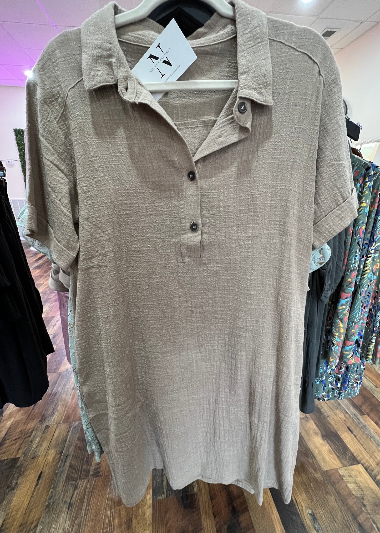 Start Today Button Down Shirt Dress w/ Pockets