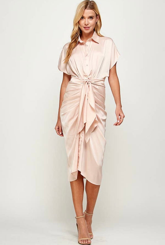 Never Felt Better Charmeuse Midi Button Down Dress