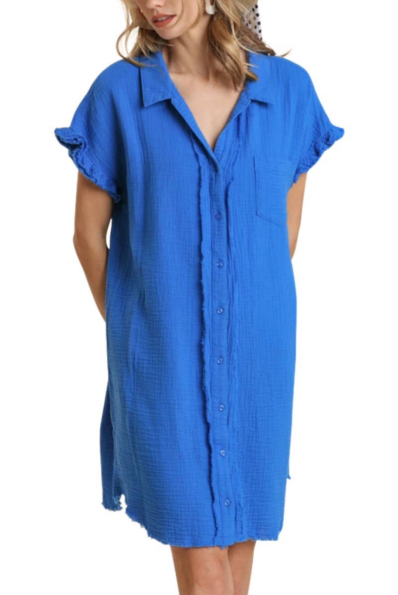 Swept Away Button Down Short Sleeve Shirt Dress