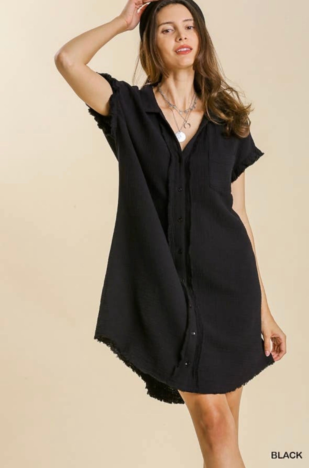 Swept Away Button Down Short Sleeve Shirt Dress